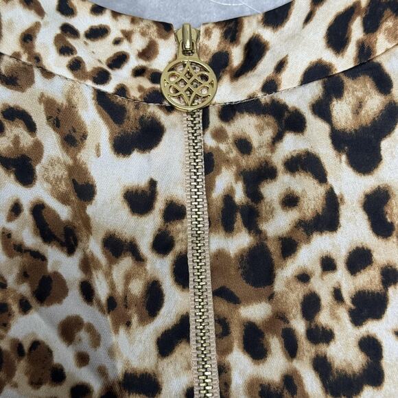 Antonio Melani Top Womens XS Brown Leopard Print Sleeveless Zip Back Blouse Work - Picture 6 of 10